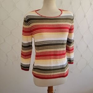 Jones Wear Pullover V-Neck Sweater / Colorful Stripes / Size Medium
